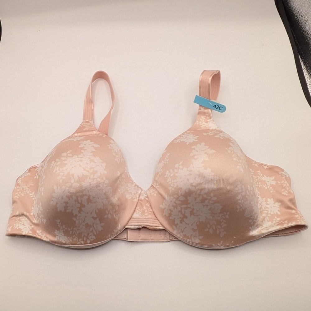 Bali 42C $54 Beige Floral One Smooth U Smoothing & Concealing Underwire Bra